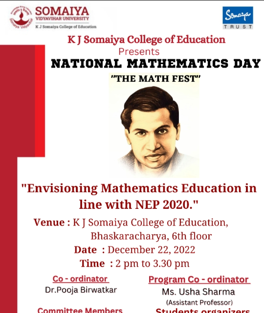 National Mathematics Day "The Math Fest" : " Envisioning Mathematics ...